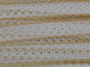 Feather Eyelet Lace Per Meter White/Gold Edge Approx. 38mm